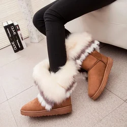 Winter Trendy Plush Warm Boots Women's Mid-calf Snow Boots Autumn Winter Women's Flat Bottom Shoes  Indoor Outdoor Short Boots