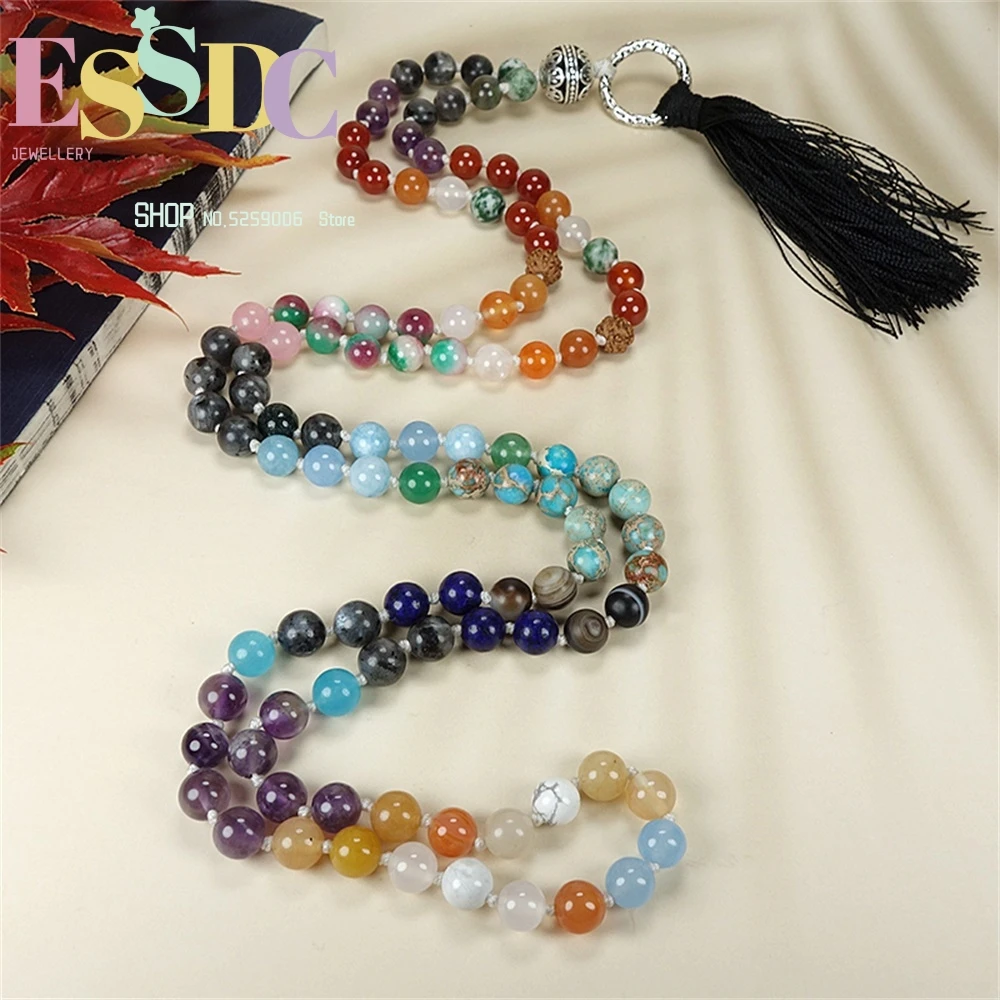 Natural Multiple Raw Ores Multi-color Stripe Fragrant Ball With Tassels 108 Pieces Of Multi Circle Bracelet Fashionable Boutique