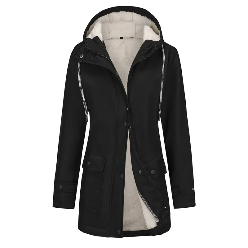 For Hiking Travel Outdoor Women Waterproof Rain Jacket, Hooded Windbreaker Trench Coat