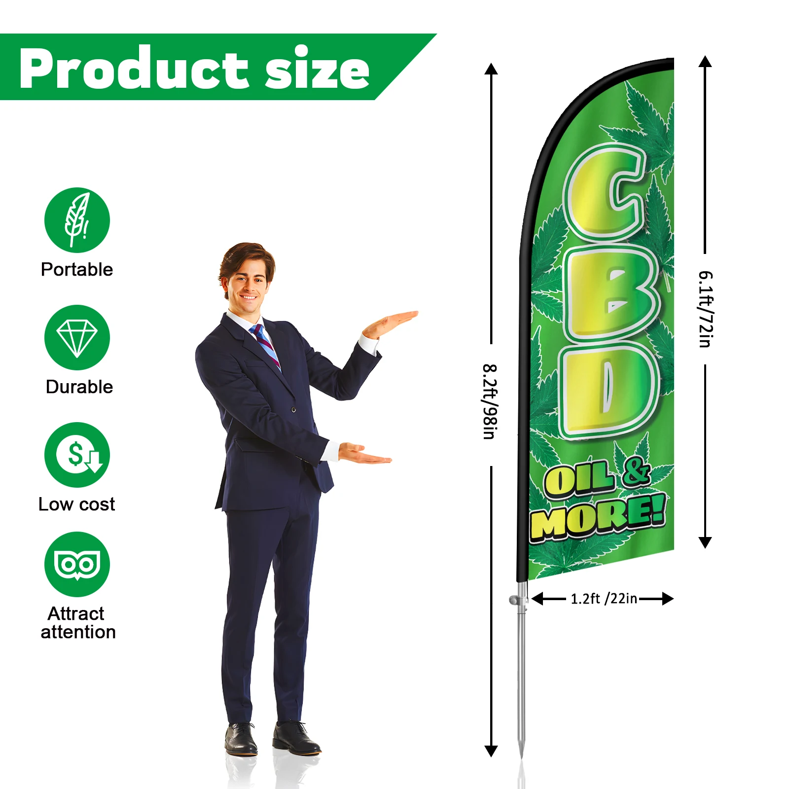 FSFLAG-The CBD Feather Flag with Aluminum Flagpole, Advertising Outdoor Banner Decoration for Business, 280cm,1Pc