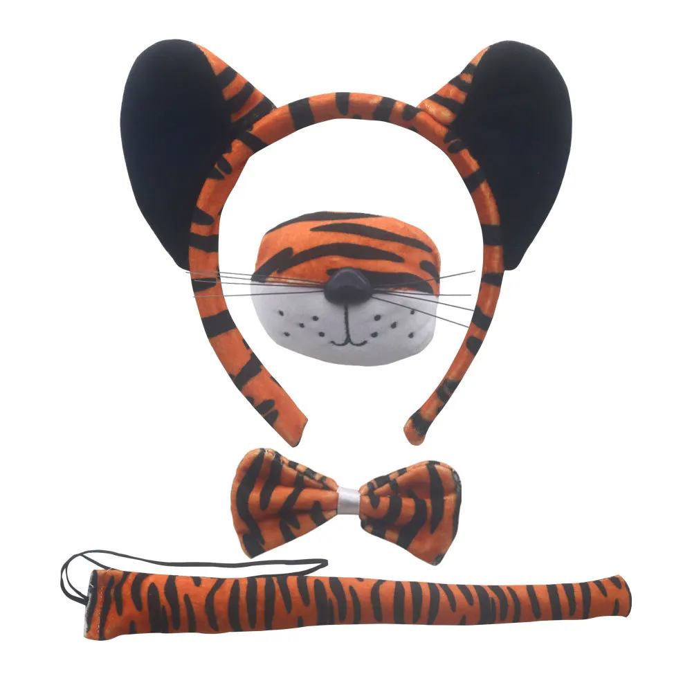 4 Pcs Tiger Costume For Halloween Party Costumes Set Include Tiger Ear Headband Bow Tie Nose Tail For Cosplay Cute Birthday Gift