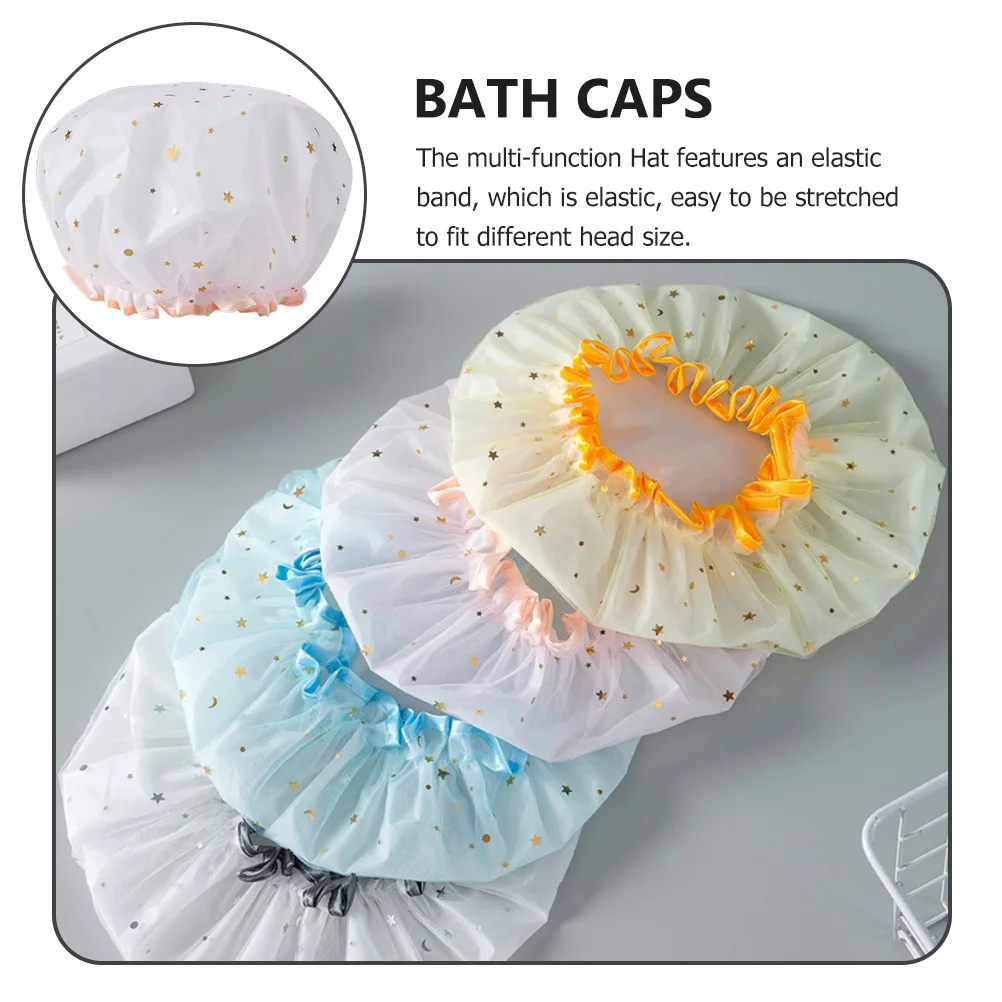 

4Pcs Waterproof Shower Cap Comfortable Wear-Resistant Women Bath Hat Portable Household Girls Washing Hat Women Supplies