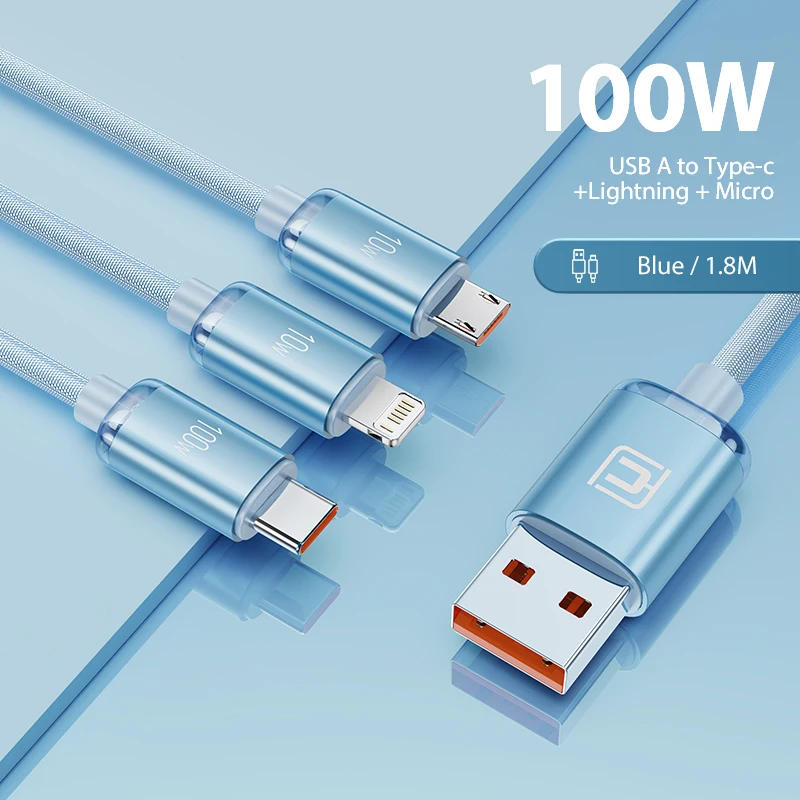 

CAFELE 3 in 1 usb cable fast charge for iPhone 16 15 14 13 12 Type C multi Charger Cord 100W Micro Lightning Mobile Phone Wire