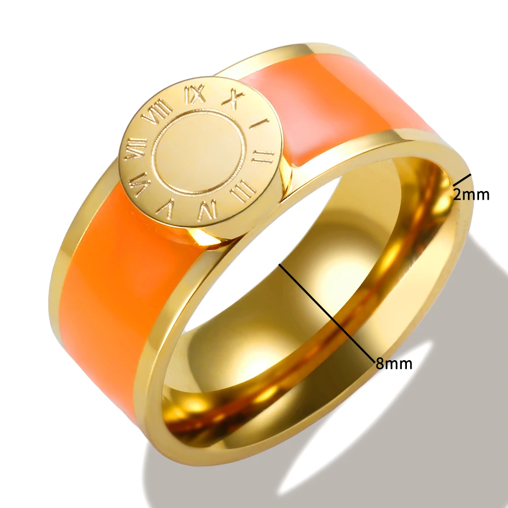 Trendy Stainless Steel Round Roman Numeral Colorful Enamel Ring For Women Girl Couple Gold Plated Ring Jewelry New