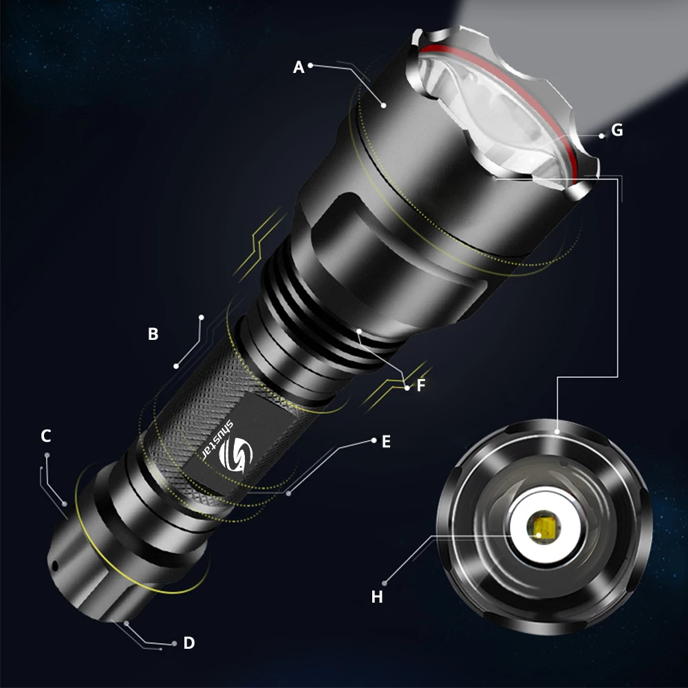 XHP50 LED Flashlight Torch XM-L2 T6 Q5 High Power Lamp Light Super Bright Portable Led Light for Camping fishing
