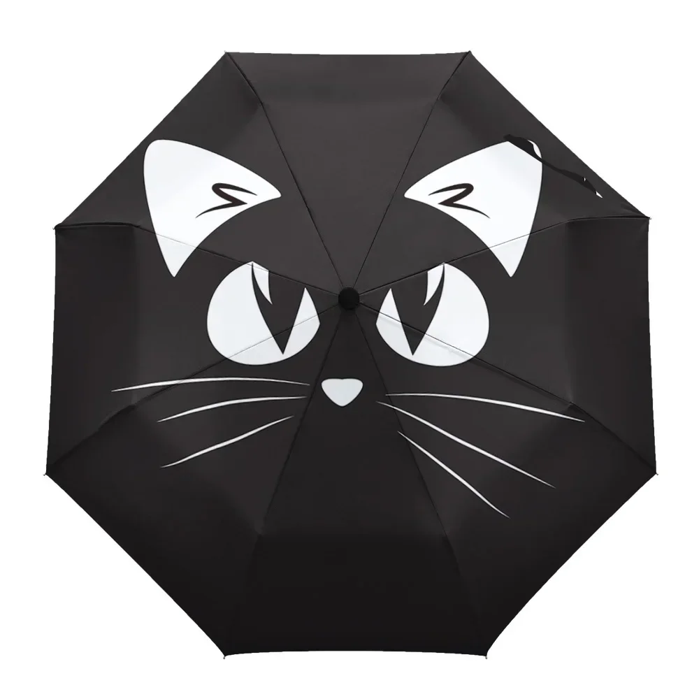 Men's eight-strand sun umbrella full automatic umbrella Cat black cute folding umbrella for women outdoor supplies