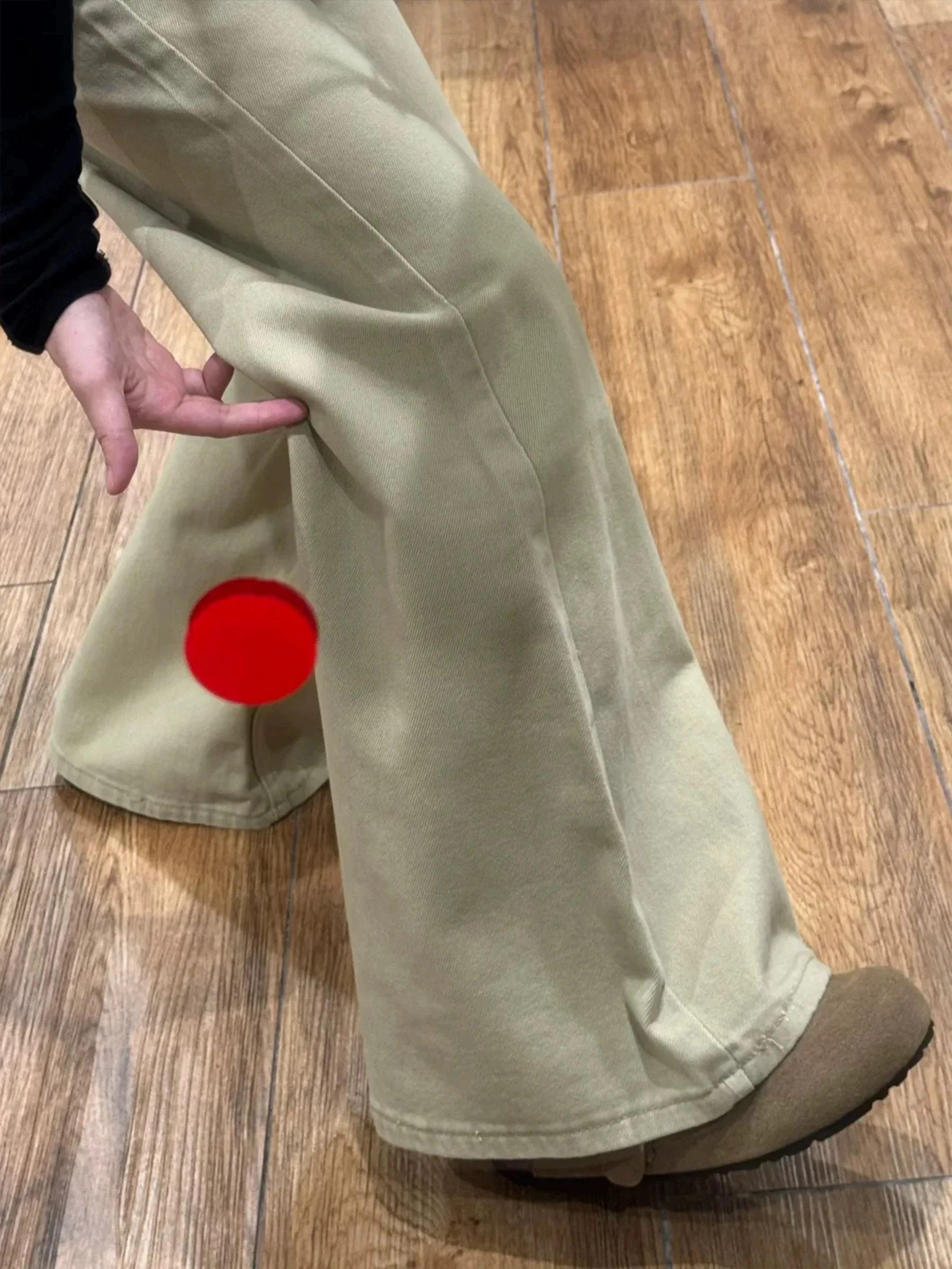 Pantalones de lana para mujer, color caqui, cintura baja, pierna ancha, sueltos, rectos, ligeros acampanados, engrosados, para invierno