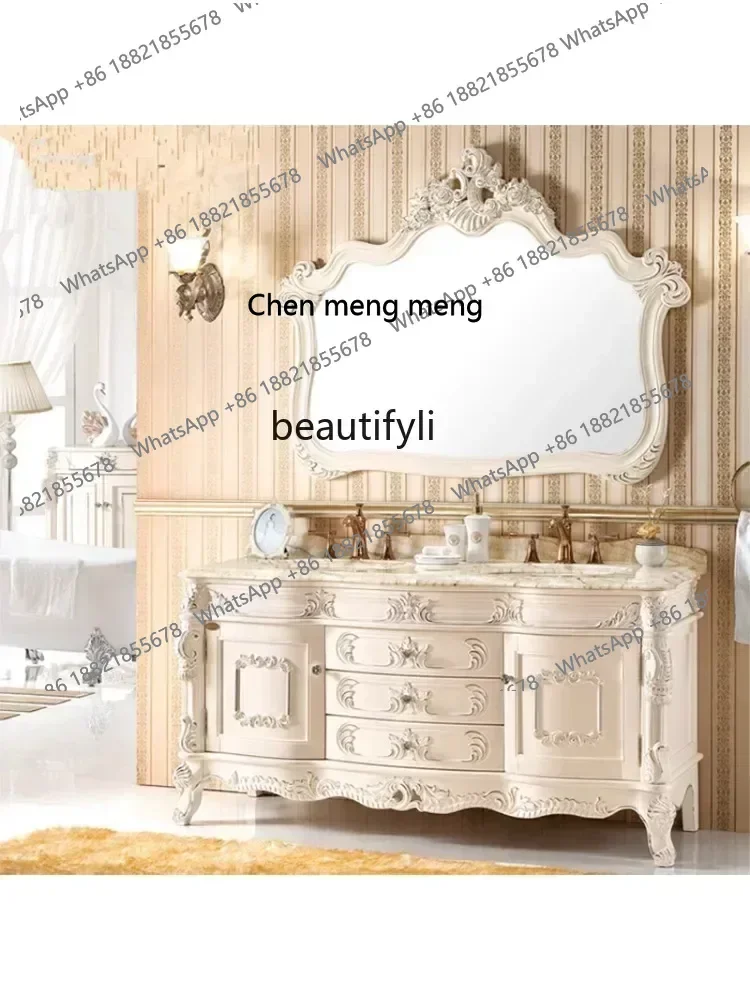 

cn8350 ssNew light luxury European style bathroom cabinet combination washbasin, red oak double basin washbasin, solid wood floo