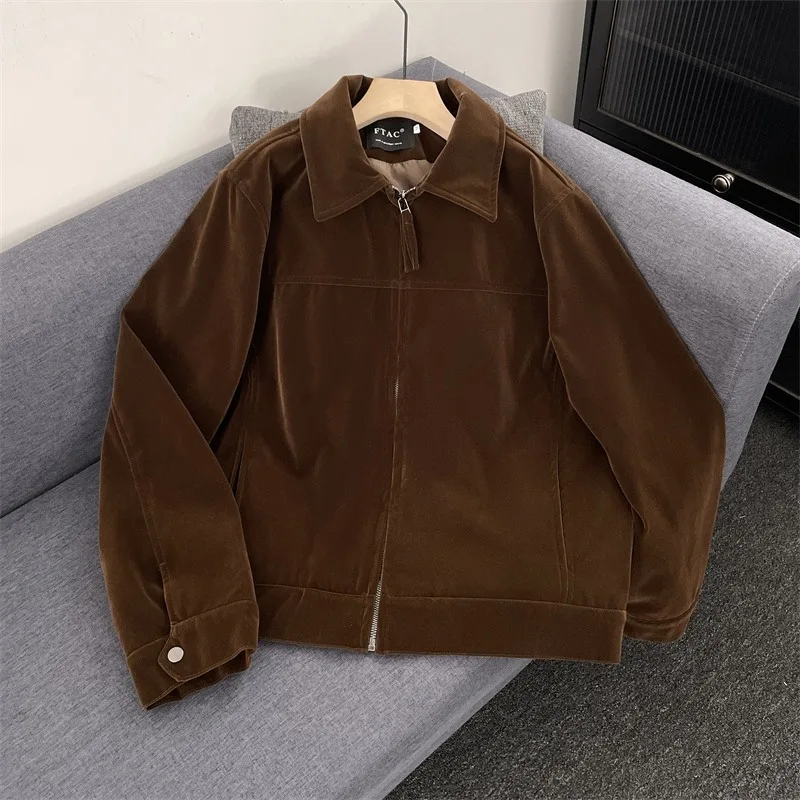 

Fall Winter Large Size Faux Leather Jaet Collared Coat Men's Regular Fit ort Sve Zipper Closure No Hat Included