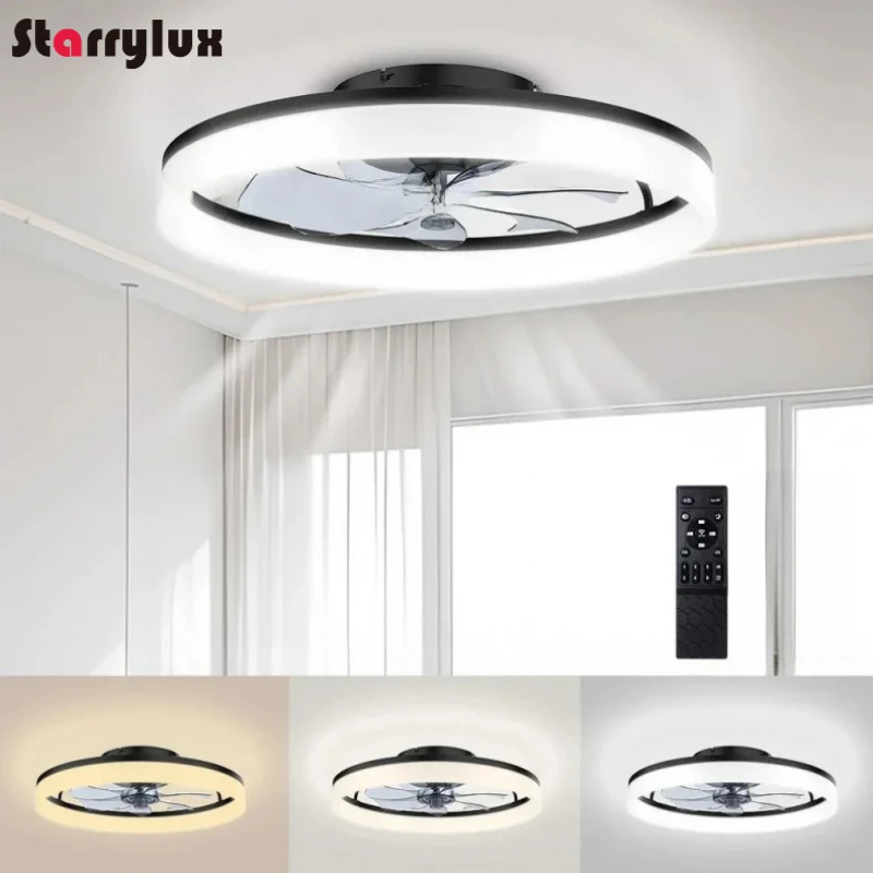 20 inch Dimmable CCT Remote Control Ceiling Fan with Light DC Motor Quiet Flush Mount Fans Lights