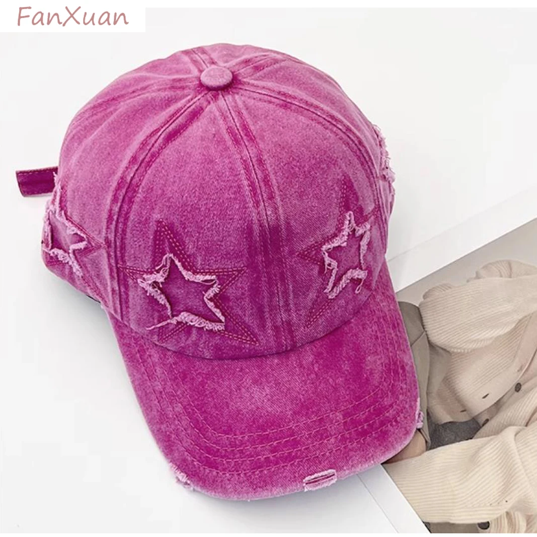 

women Baseball Cap Star Embroidery Washed Cotton Distressed spring summer caps Hat hot girl outfit