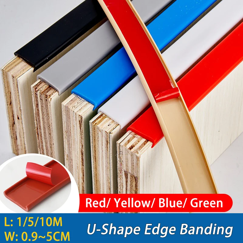 

﻿ Red/Yellow/Blue/Green Length: 1/5/10M Width: 0.9~5cm TPE U-Shape Self Adhesive Edging Protector, DIY Furniture Edge Strip