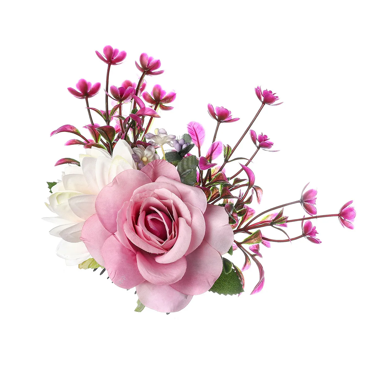 1 Stück Kunststoff-Rosen-Haarkamm aus Metall, modischer, romantischer und eleganter Blumen-Hochzeits-Braut-Kopfschmuck, runder Dutt-Haarschmuck – Detail 8