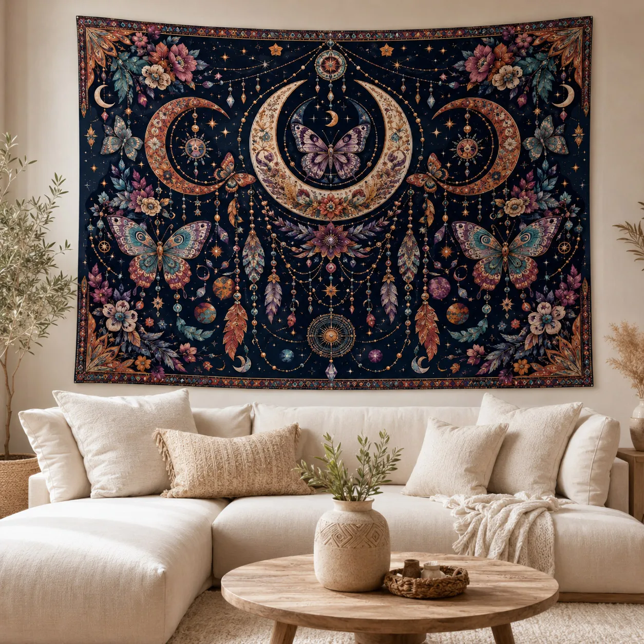 Mystic Starry Moon Tapestry Dreamcatcher Wall Hanging Boho Room Decor Cute Butterfly Fairy Fabric Tapestries