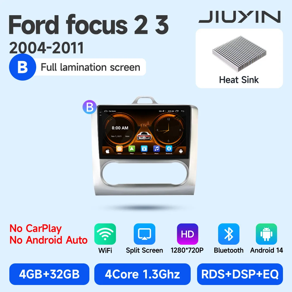 JIUYIN 9 Inch IPS Scherm Voor Ford Focus 2 2004-2011 Android 13 Auto Multimedia Speler Android Auto autoradio GPS Navi CarPlay