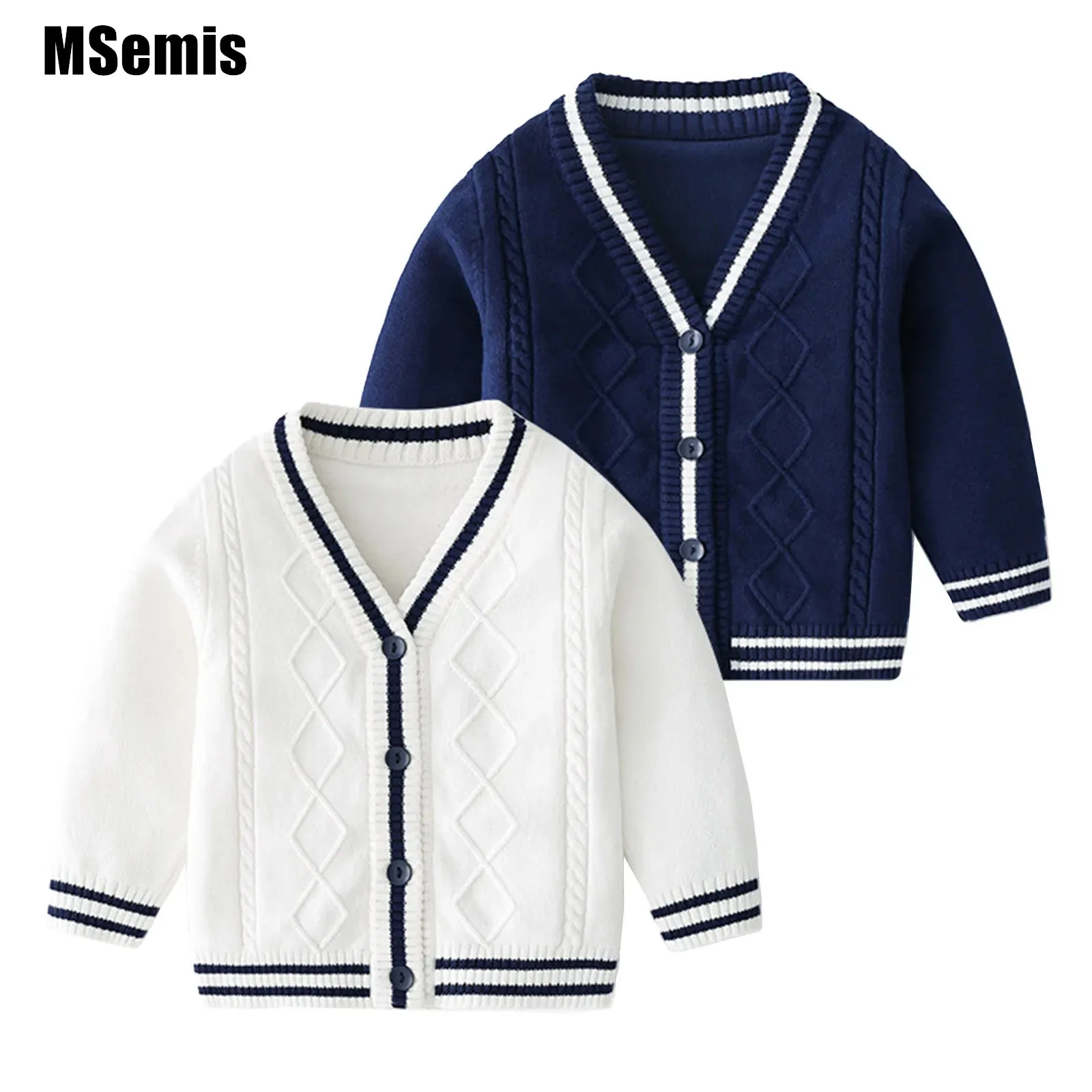 

Unisex Kids Casual Sweater Twisted Knitted V Neck Long Sleeve Button Down Striped Rib Trim Cardigan Outerwear