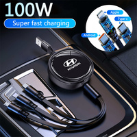 Car 3 in 1 USB Cable Type C Micro USB Fast Charging Cable For Hyundai Tucson IX35 I30 I20 Kona Coupe Veloster I40 Elantra