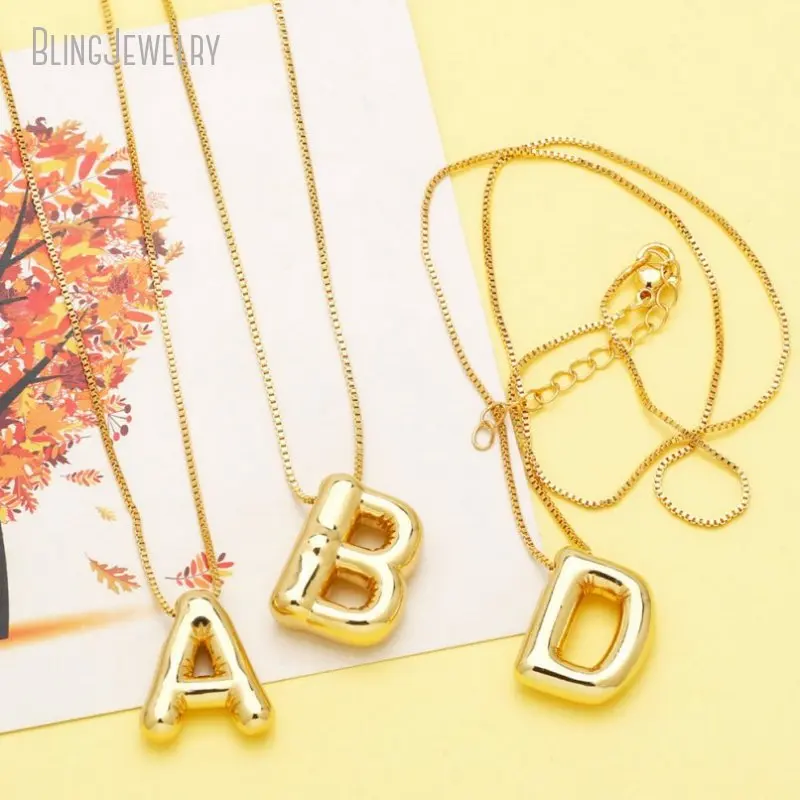 10pcs K Gold Color Stainless Steel 3D Balloon Letter Puff Bubble Initial Charm Pendant Gifts  Baloon Women Jewelry