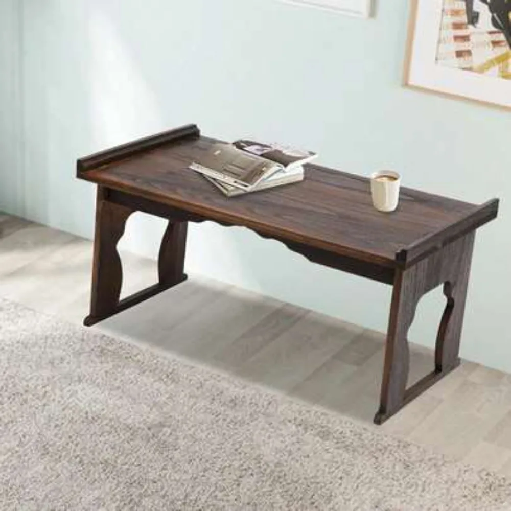 Japanese Foldable Floor Table Wooden Coffee Tea Table with Antique Walnut Finish 80x45x40 Cm Portable Low Desk for Living Room Bedroom Balcony Camping Picnic Easy Storage Sturdy Solid Wood Tatami Style Serving Tray Reading Writing Dining