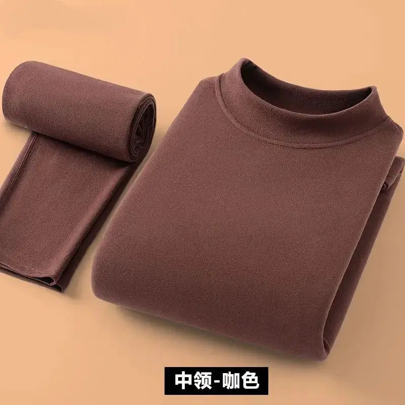 2025 outono e inverno novo terno de veludo masculino em torno do pescoço roupa interior térmica cor sólida temperatura constante high-end terno térmico