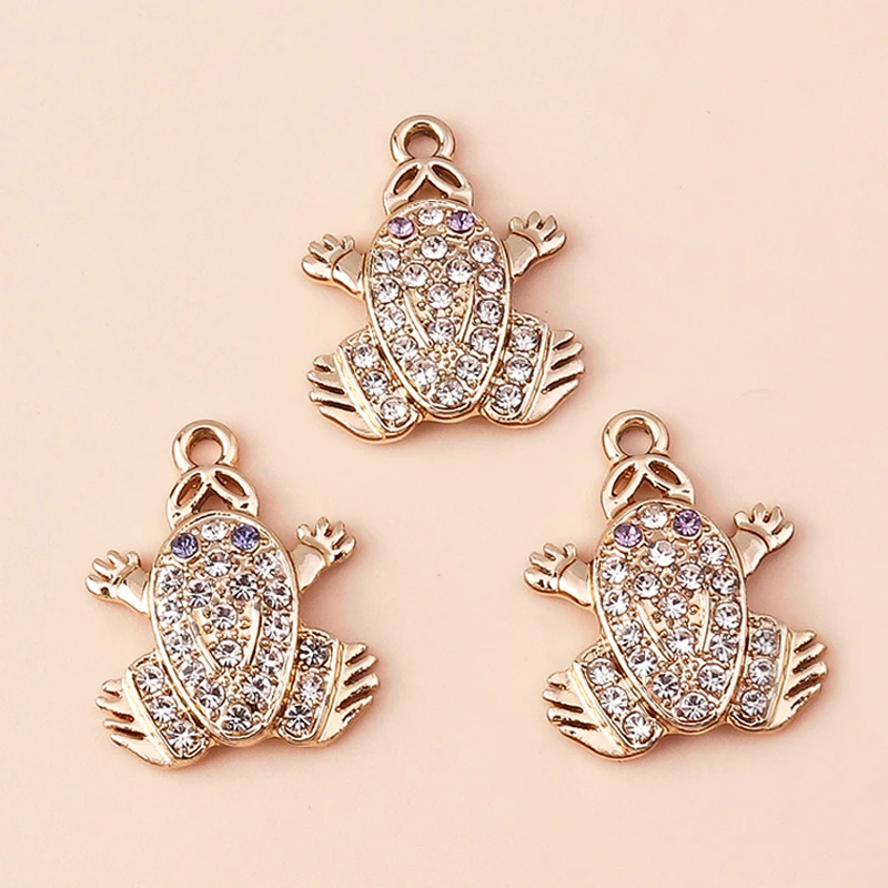 Leslie 10 Stück 17 x 22 mm niedliche Kristall-Glücksfrosch-Anhänger für zarte Ohrringe, Halsketten, Armbänder, handgefertigte DIY-Schmuckgeschenke – Detail 3
