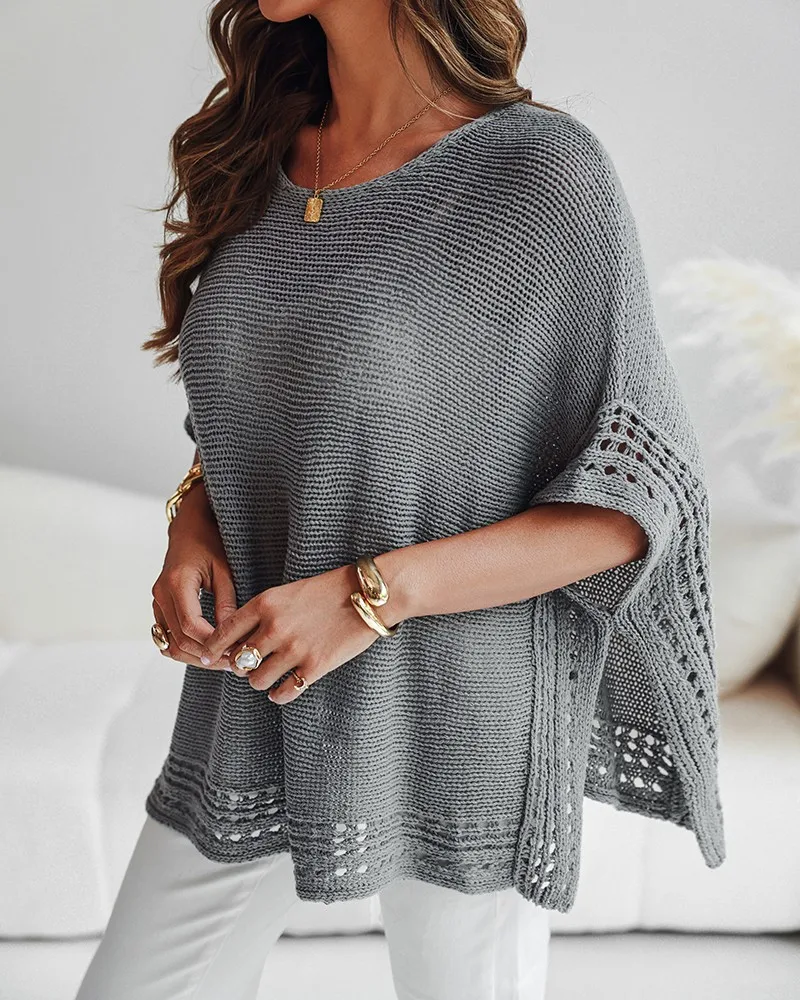 

Solid Batwing Sleeve Hollow-out Crochet Pattern Top Casual Cover Up