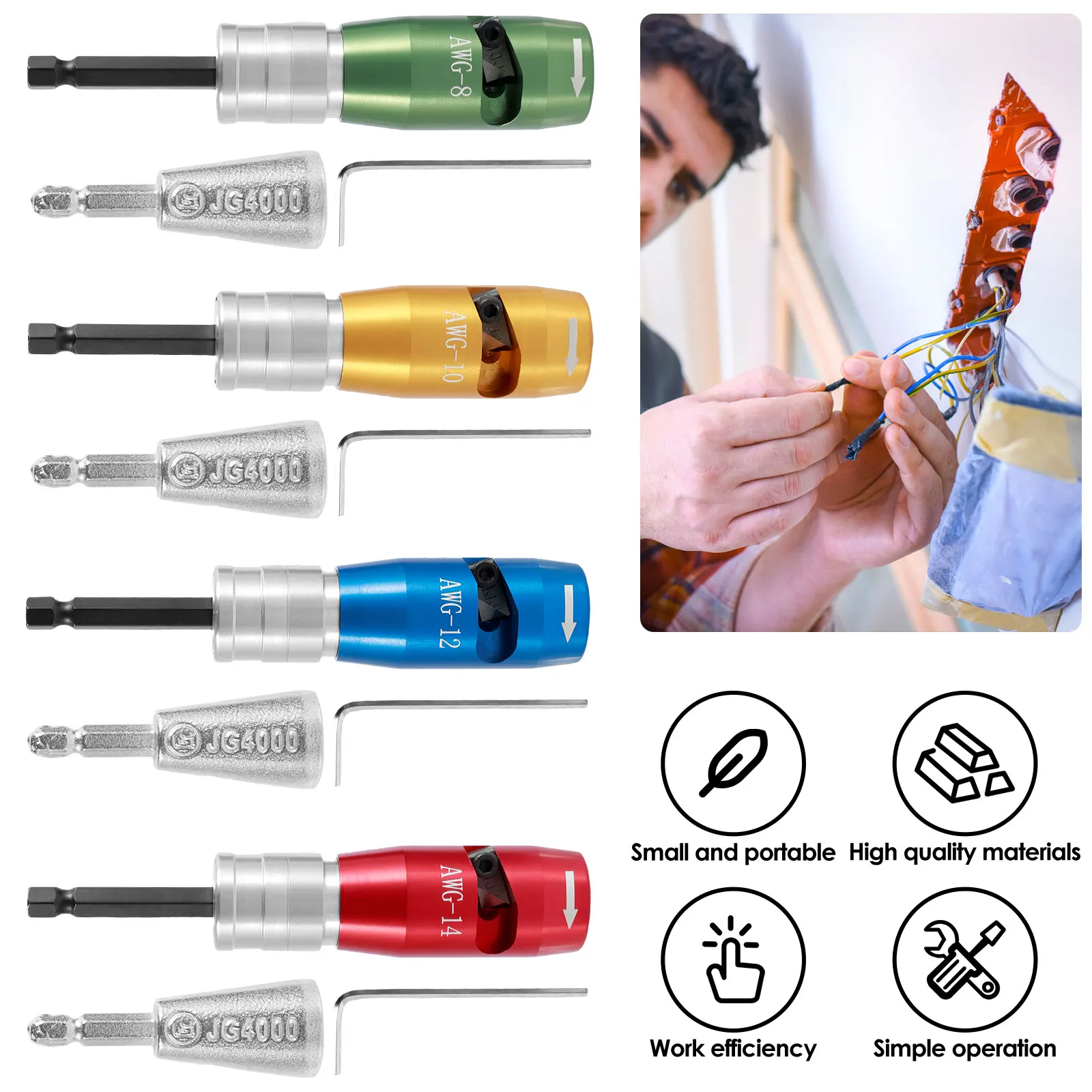 Electrician Fast Stripping Wire Tool Wire Twisting Tools Adjustable Power Drill Driver for Awg 8-10-12-14 Wire Cable Stripping