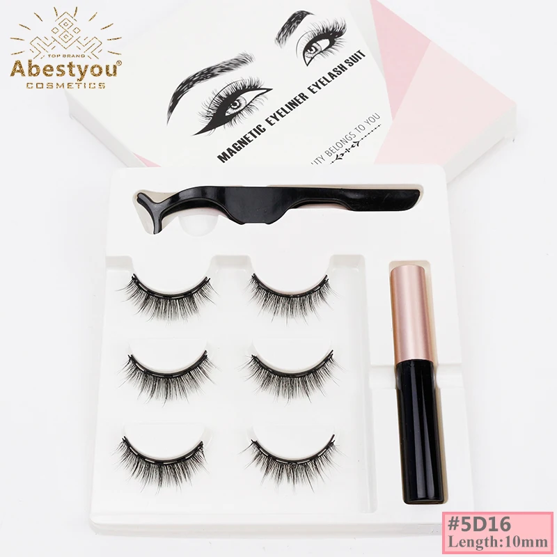 Abestyou 14mm 3d 3pairs Natural Style 5 Magnet Magnetic False Eyelashes Pinzas Pinzette With Waterproof Eyeliner Makeup Tools