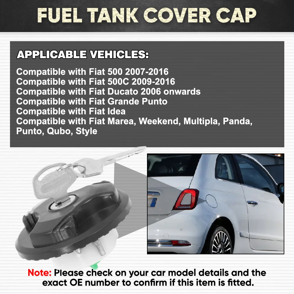 

2993927, 2994797, 1740017 Car Fuel Filter Tank Cap Cover with 2 Keys For Fiat 500 500C Ducato Citroen Bipper Ford Ka Iveco