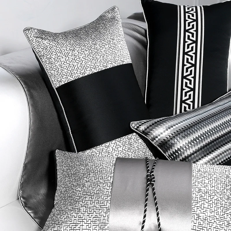 Retro Black Pillows Classical Silver Cushion Case Luxury Chinese Decorative Pillow Cover For Sofa Chair 30x50 Home Decorations