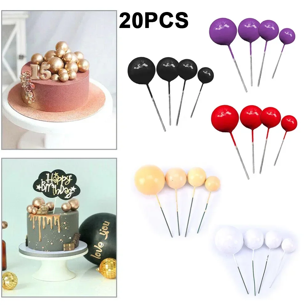 20pcs Ball For Cake Topper Birthday New 2/2.5/3/4cm White/yellow/black/purple/red Cake-Toppers Cupcake Topper For Cake Decor