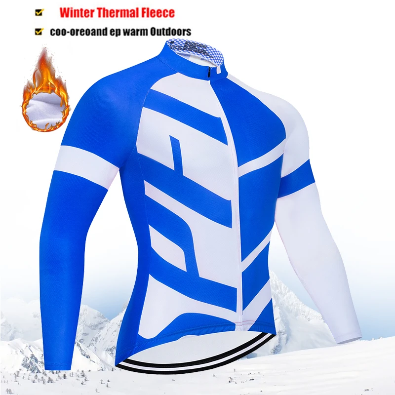 

Men's Team Winter Long Cycling Jerseys Outdoor Sports Warm Fleece Fabric Long Sleeves Sportswear With Back Storage Pockets 2026