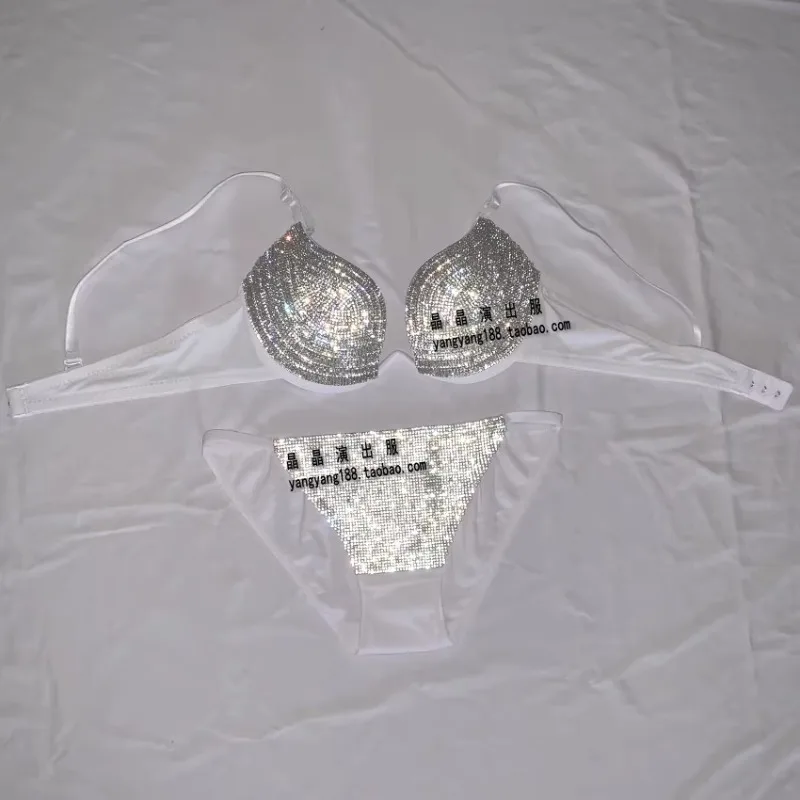 Customized Bikini Water Sparkling Bright Diamond Stage Bra Set Underwear Pole Dance Performance Dress Bellydance Bras Customes