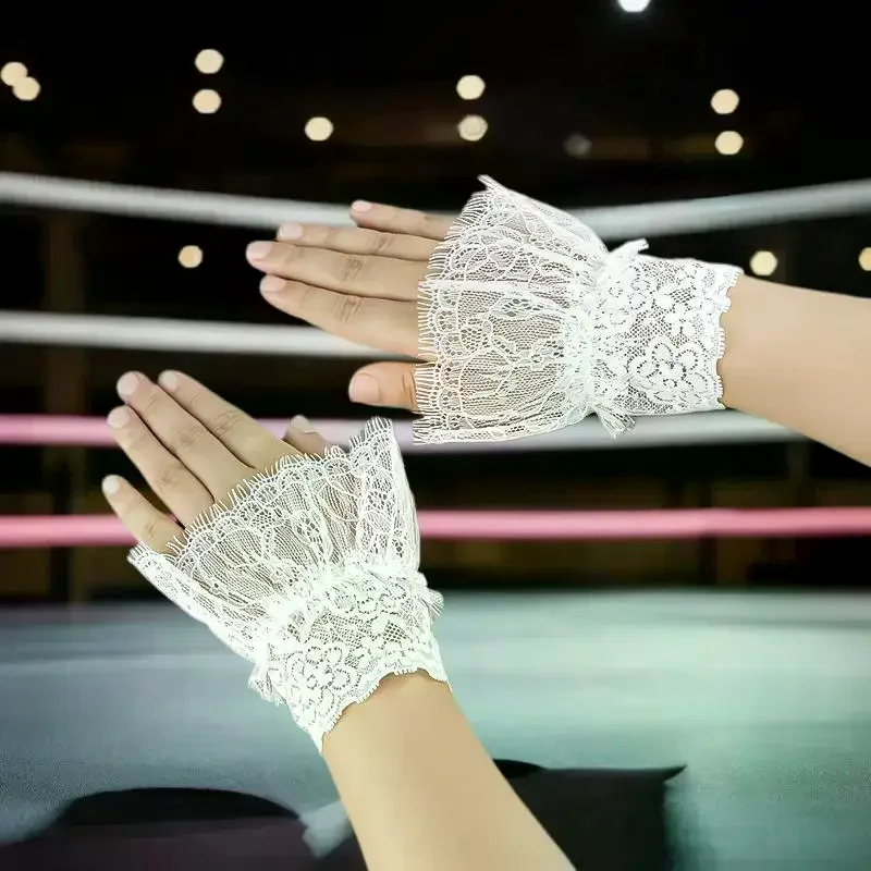 Manset Lengan Wanita Imitasi dengan Rumbai Pendek, Lipit Putih dan Hitam, Aksesoris Renda Cantik, Hiasan Luar Ruangan