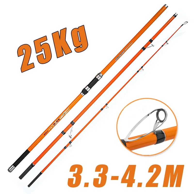 

3.3M 3.6M 3.9M 4.2M 100-350g Lure Surf Casting Fishing Rod 3 Sections Hard SK Carbon Fiber Long Casting Far Shot Rod Surf Rods