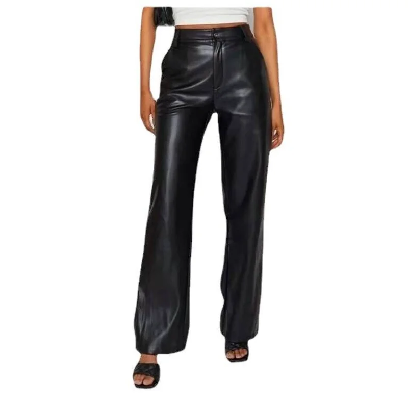 

Women's Long Leather Pants Autumn European and American PU Casual Wide Leg European and American Women's Fashion Trends