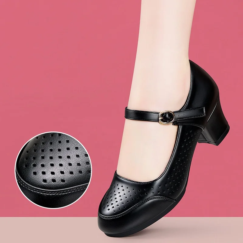 

3.5cm 5.5cm Fashion Comfortable Soft Leather Shoes Platorm Pumps Spring 2026 Women's Med Block Heel Shoes for Office Dance Dress