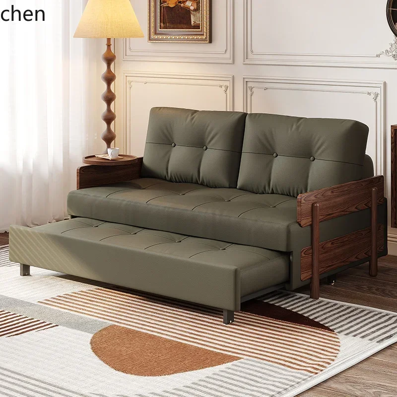DSA furniture folding leather sofa bed retractable small apartment double sitting and lying multifunctional new style