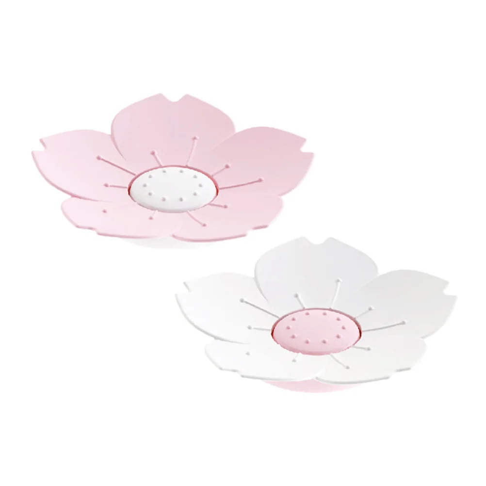 

2pcs Cherry Dish Draining White Pink Flower Holder Anti Slip Design for Kitchen Bathroom Travel Office