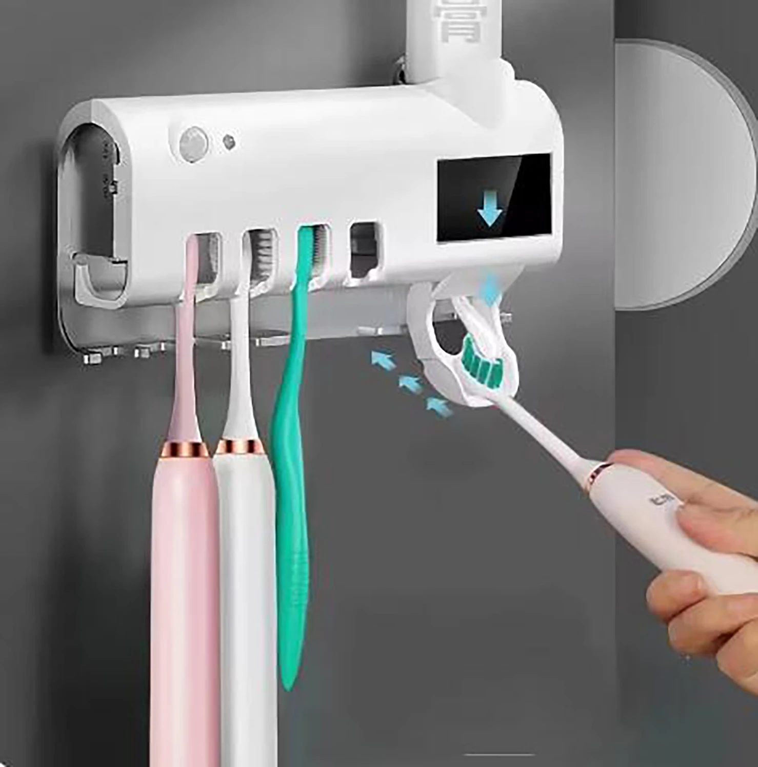 1PC bracket type automatic toothbrush and toothpaste dispenser set, dust-proof wall mounted toothpaste dispenser for bathroom