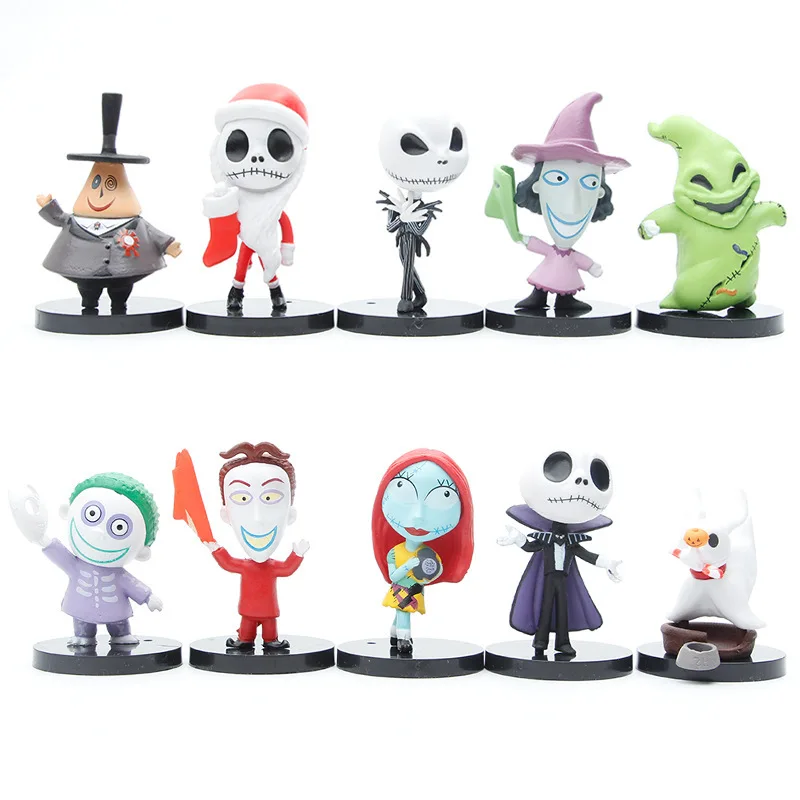 6-10 Pcs/Lot The Nightmare Before Christmas 7cm Mini Figure Jack Skellington Horrible Funny Halloween Doll Model Ornaments Toys