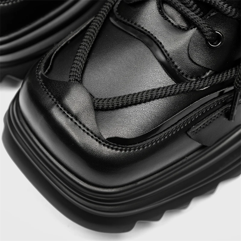 Luxury Brand Original Design Street Style Sneakers For Men Women Black Leather Cross Strap Fashion 6CM Height Increasing Shoes