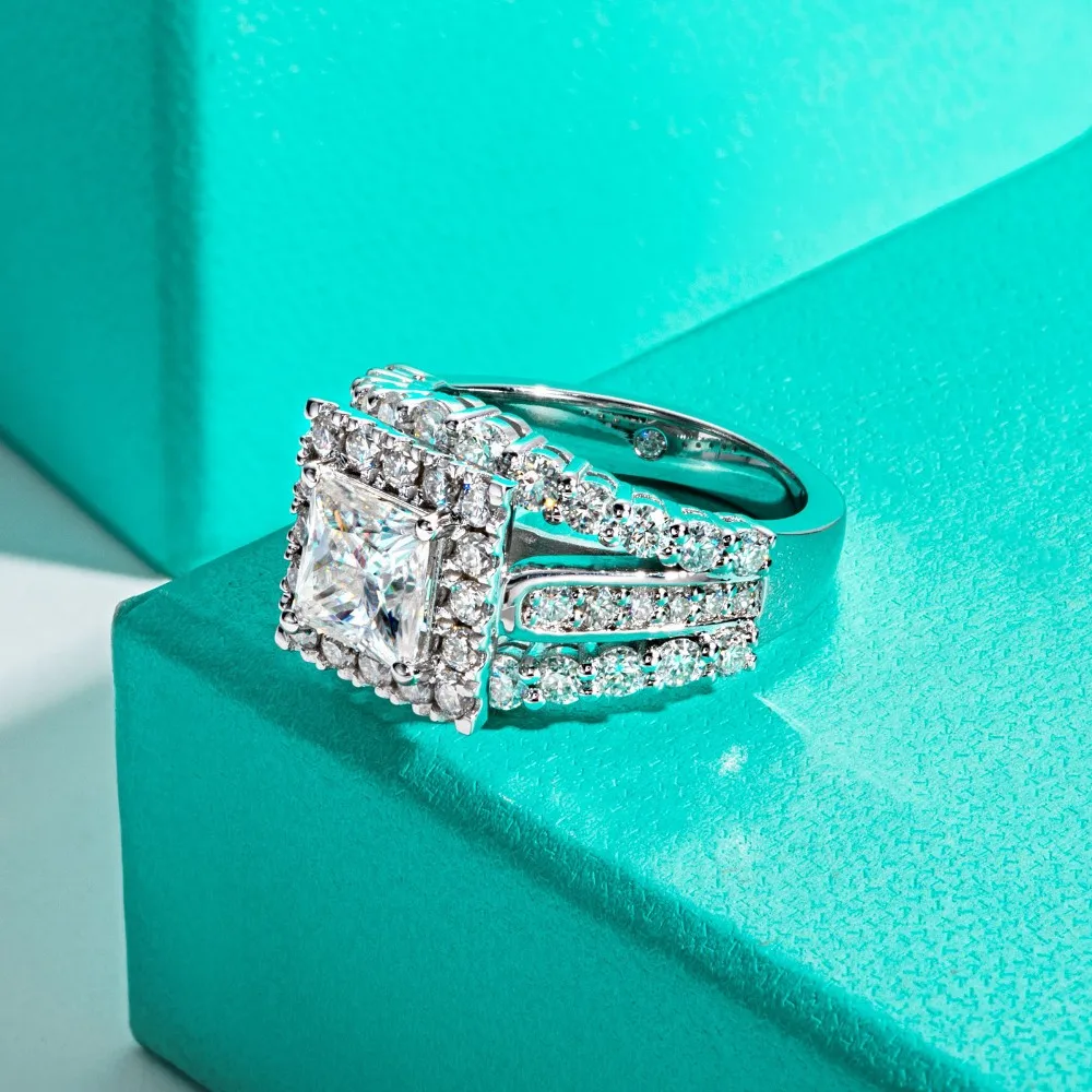 Apaison Sparkling Luxury Full Moissanites Women's Ring - Wedding Engagement Anniversary 925 Sterling Silver Ring Jewelry Gift
