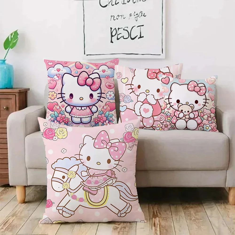 Kawaii Hello Kitty Funny Toy Pillow Covers Cartoon Sofa Decorative Home Double-sided Printing Short Plush Cute Cushion Cover