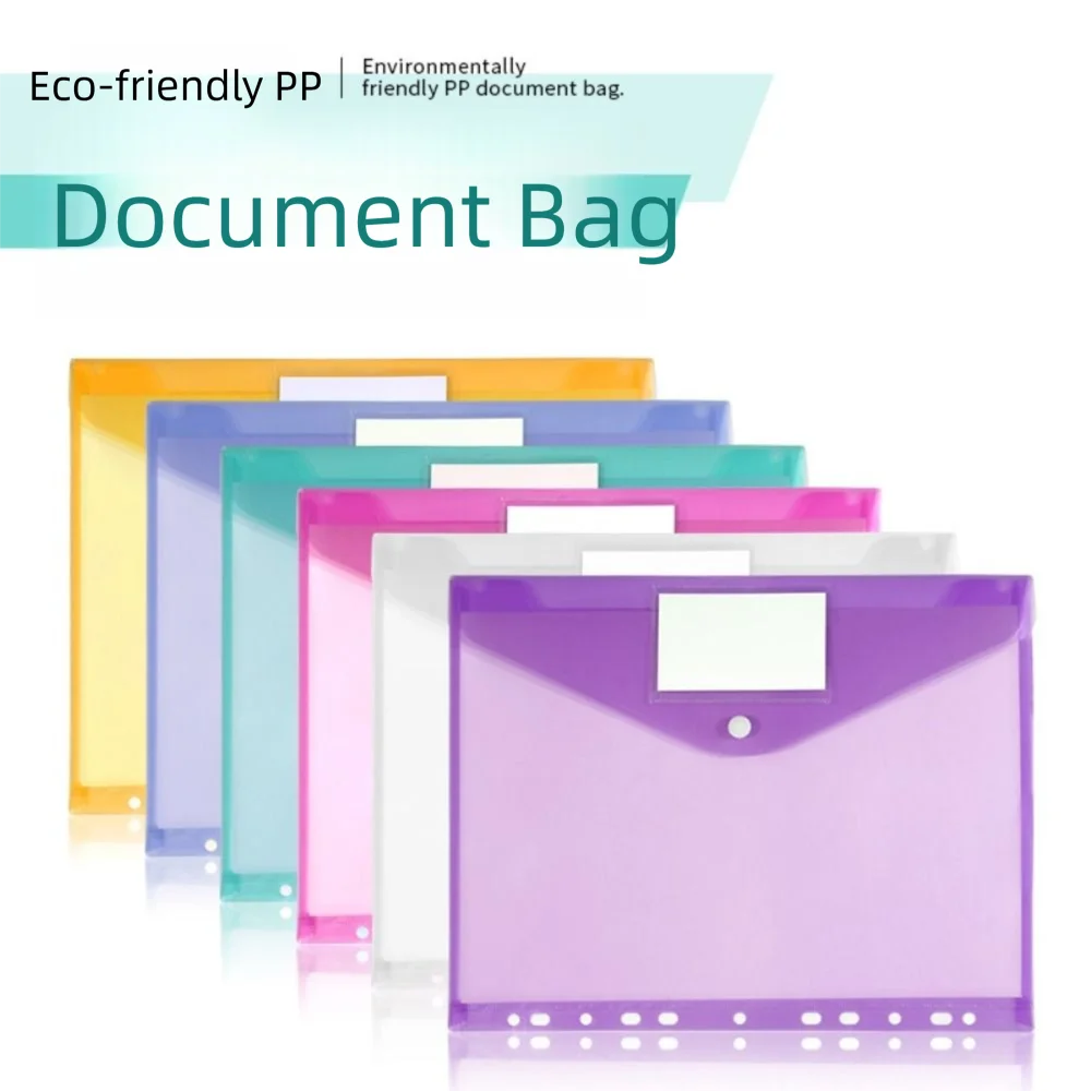 6 pcs Simple Design Plastic Binder Folders Clear A4 Binder Pocket 11 Holes Snap Closure Punched Pockets School