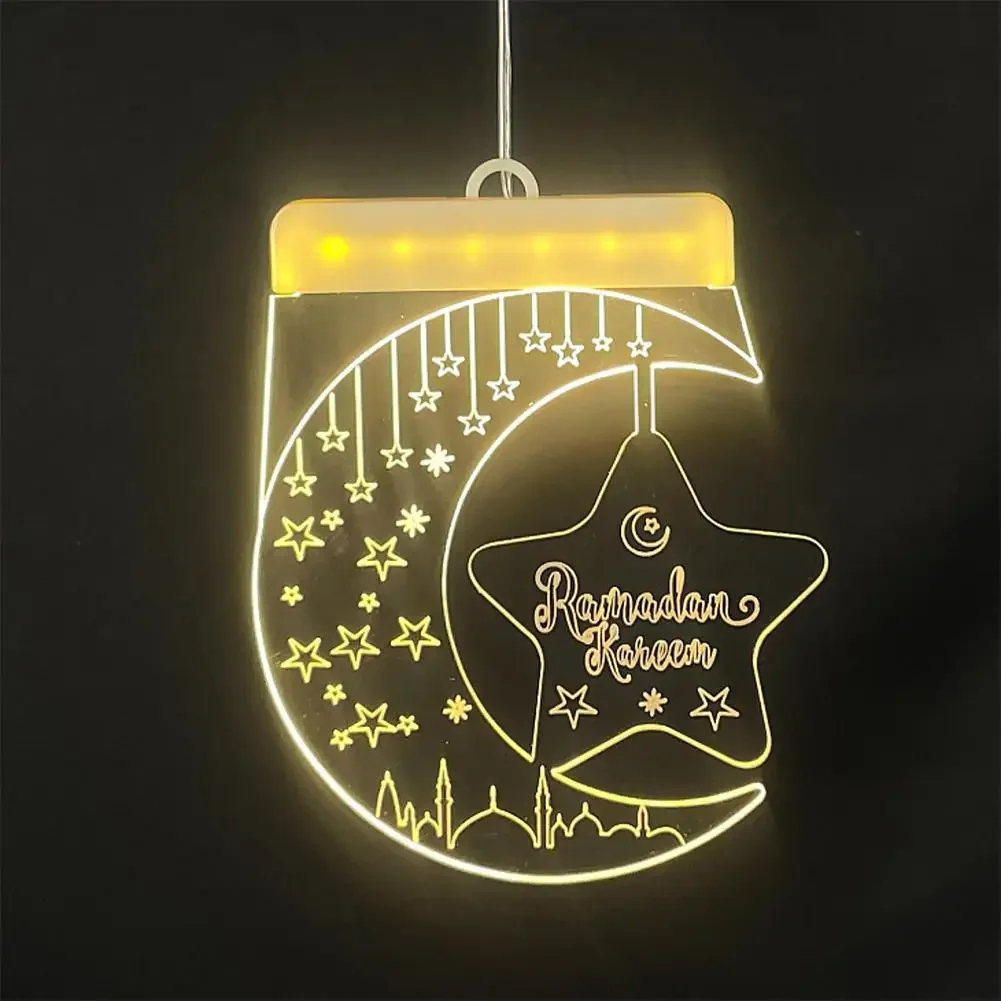 Led Acrylic 3d Moon Star Light Hanging Ornament Home Decorations Muslim Islamic Party Ramadan Eid Al-adha Gifts