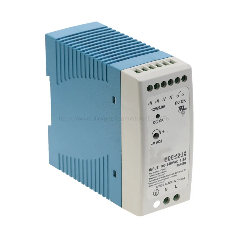 MDR-60 AC to DC 60Watt Single Output 5V 12V 24V 36V 48V Din Rail Switching Power Supply