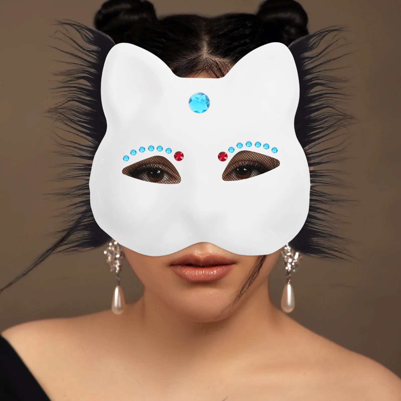 

1Set DIY Cat Mask Set Paintable Paper Base for Kids Creative Craft Animal Cosplay Facial Decoration Party Favor