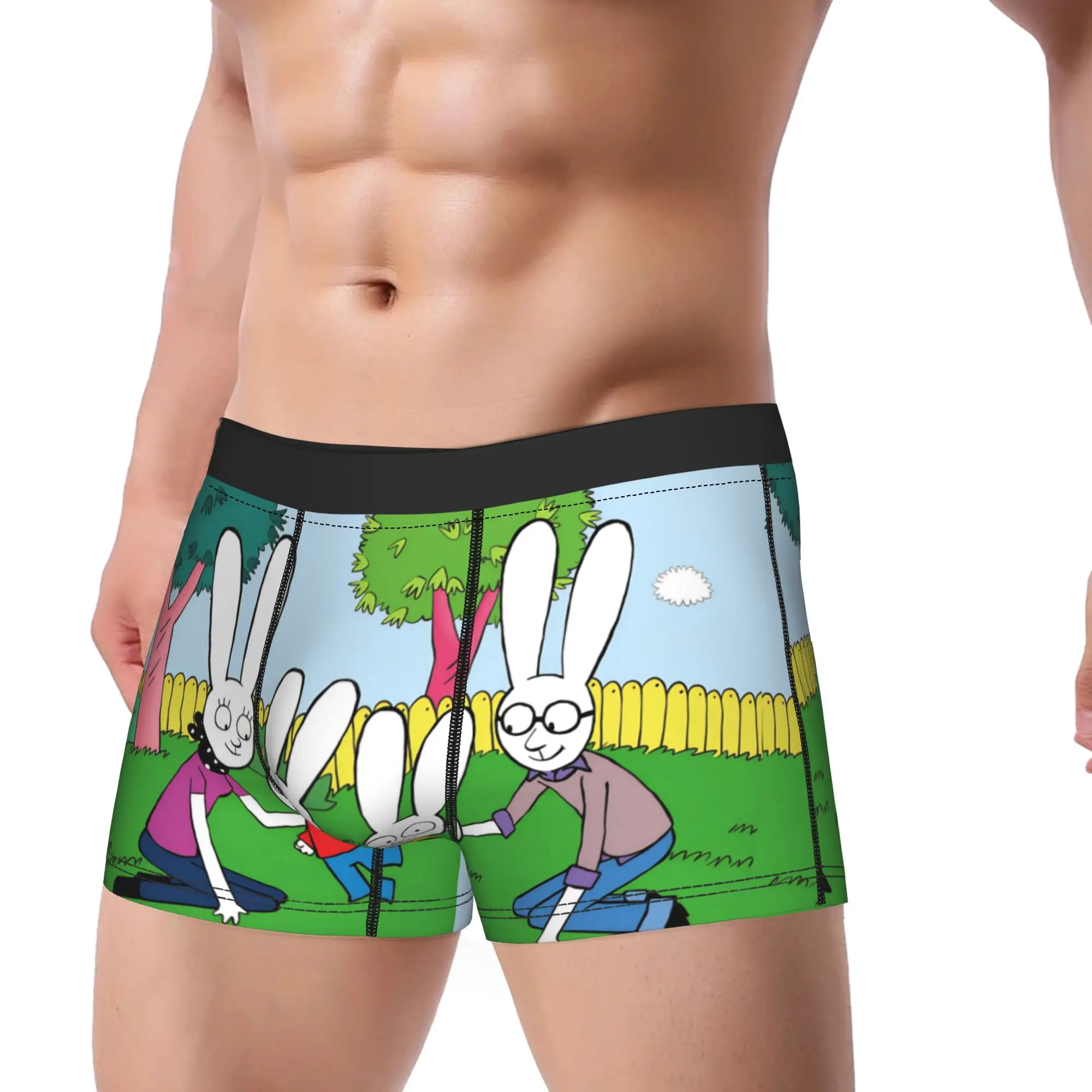 Simons Rabbit Men Underwear French Cartoon Boxer Briefs Shorts Panties Humor Soft Underpants for Homme Plus Size