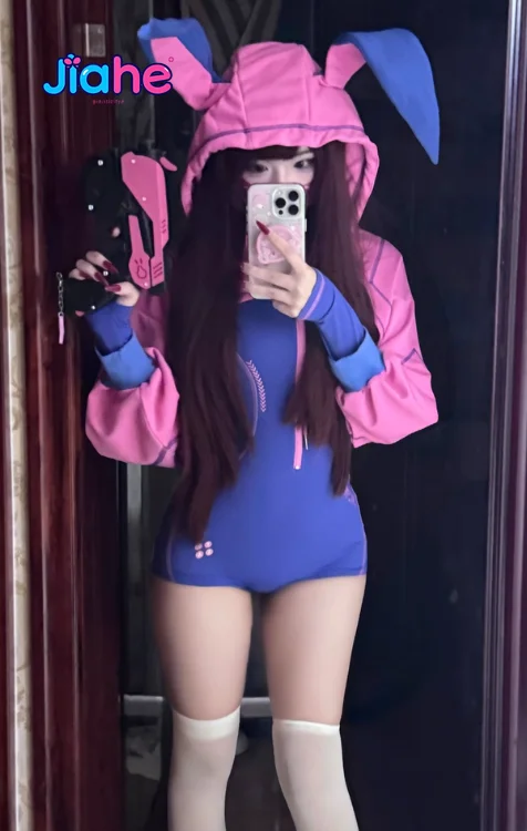 In stock D.Va Overwatch Cosplay Costume Women's Man Sweet Rabbit Hoodie jumpsuit Halloween Carnival casual daily D.Va suit view 6